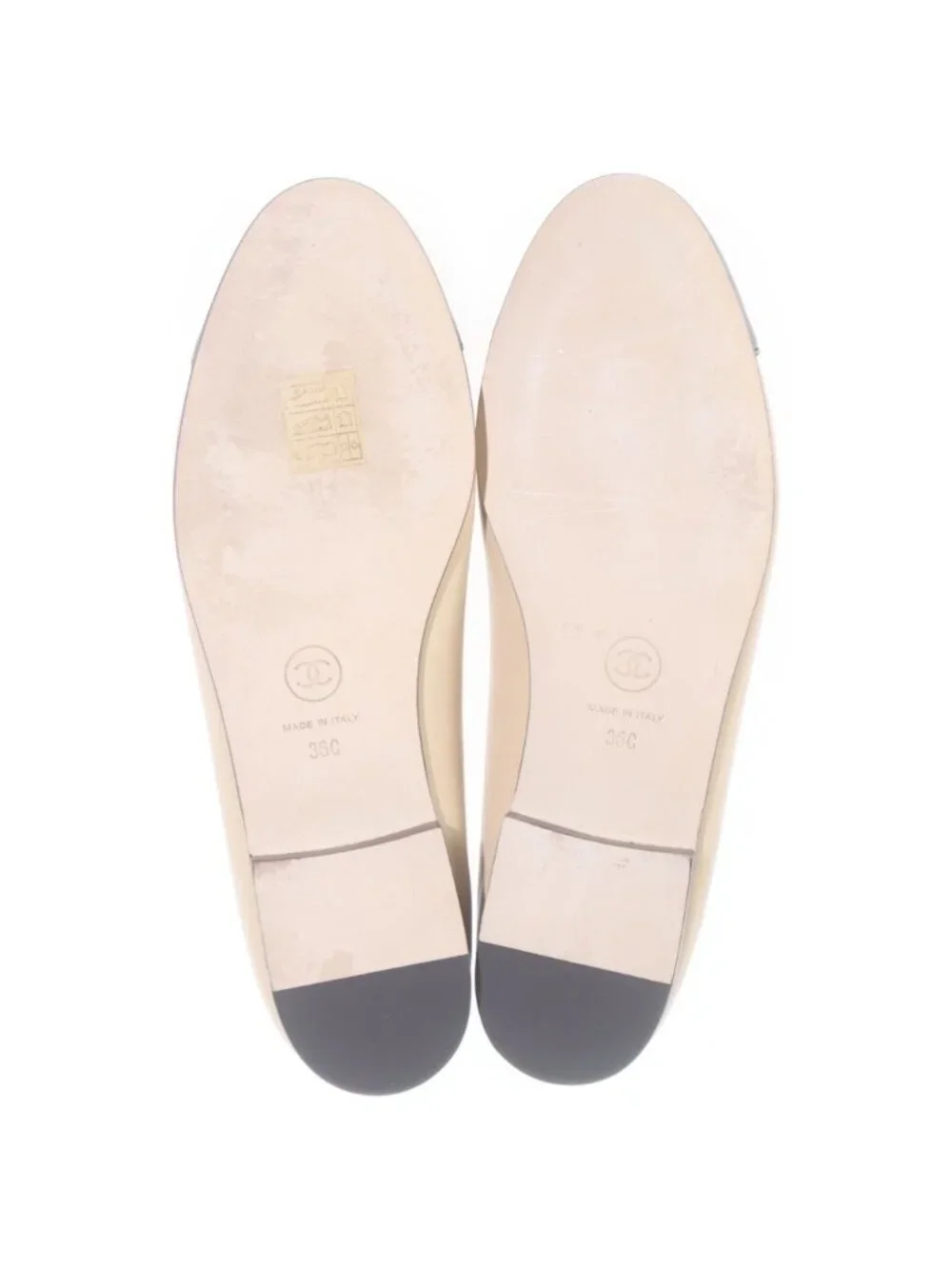 Chanel CC Logo Ballerina Flat Shoes Pumps Lambskin Leather Beige Black